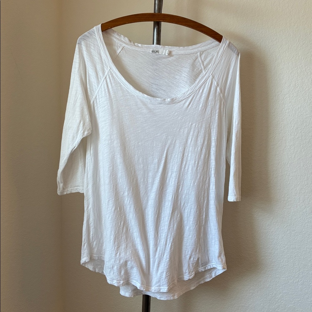 Barefoot Dreams Malibu Wide neck T shirt Coastal classic 3/4 sleeves 100% cotton